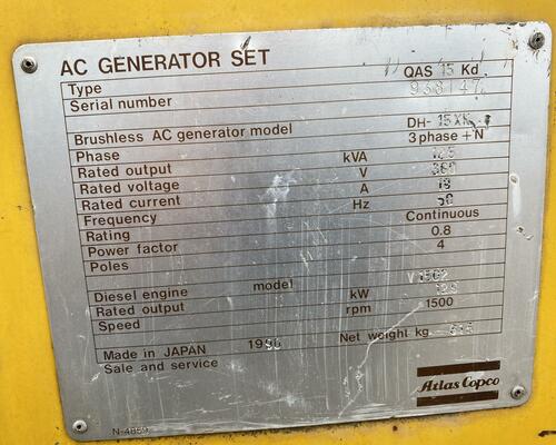 ELEKTROCENTRÁLA ATLAS COPCO QAS 15 KD