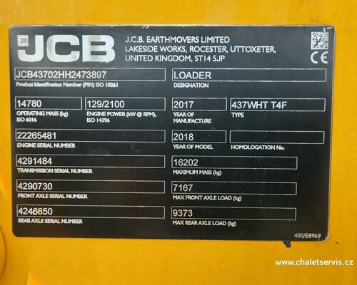 Kolový nakladač JCB 437 WHT, r.v. 2017, 7911 mth