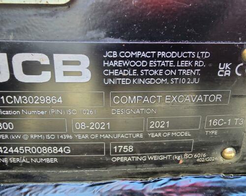 Minibagr JCB 16C-1, rok výroby 2021, 224 mth ORIGINAL