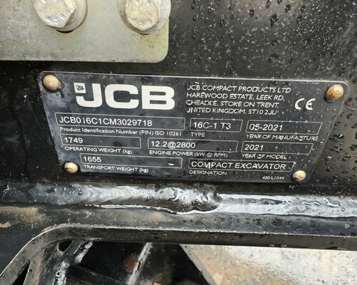 Minibagr JCB 16C-1, rok výroby 2021, 834 mth, 3x lžíce