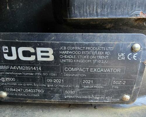 Minibagr JCB 50Z-2, r.v. 2021, 1433 mth, svahovka, TOP