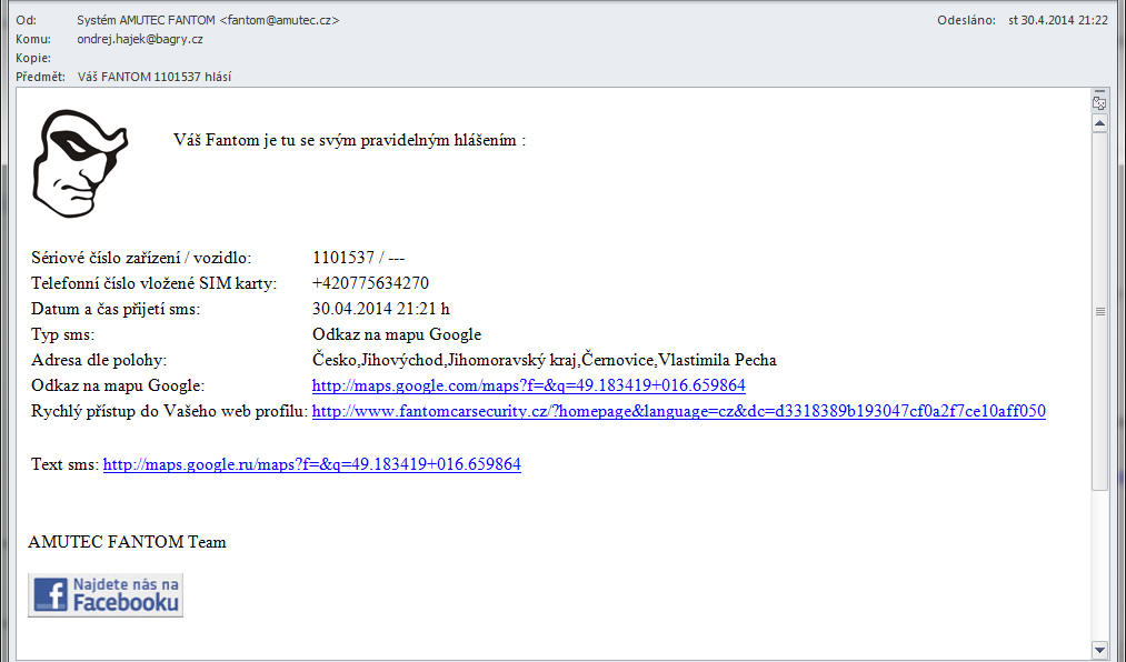Pravidelný e-mail od Fantoma