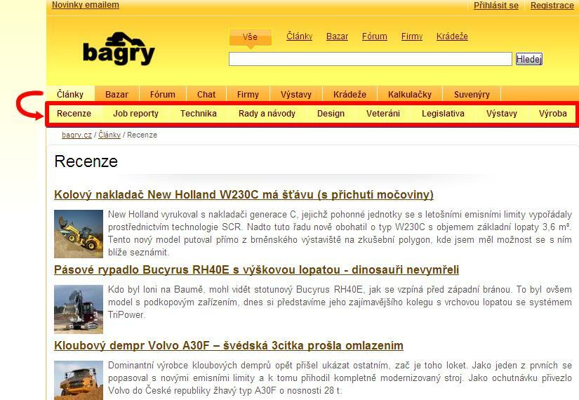 Články: Nové sekce