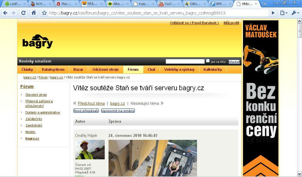 Re: Vítěz soutěže Staň se tváří serveru bagry.cz