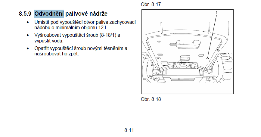 Odvodnění palivové nádrže