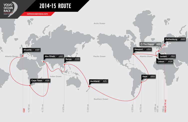 Mapa trasy závodu Volvo Ocean Race 2014/ 2015